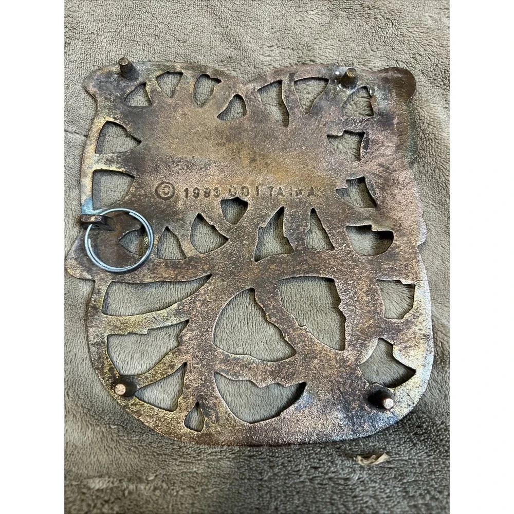Vtg ODI Copper Cat Trivet 1983 Old Dutch Taiwan Cast Iron Wall Hanging Farmhouse